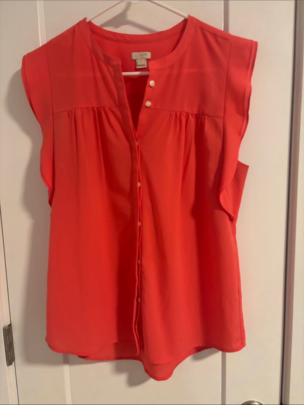 J. Crew Coral-Red Sleeveless Button-Down Blouse